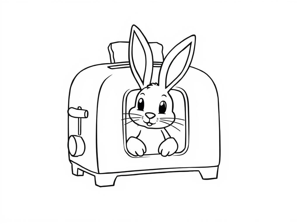 toaster with bunny looking out of it where the toast jumps out - Free Printable Coloring Page