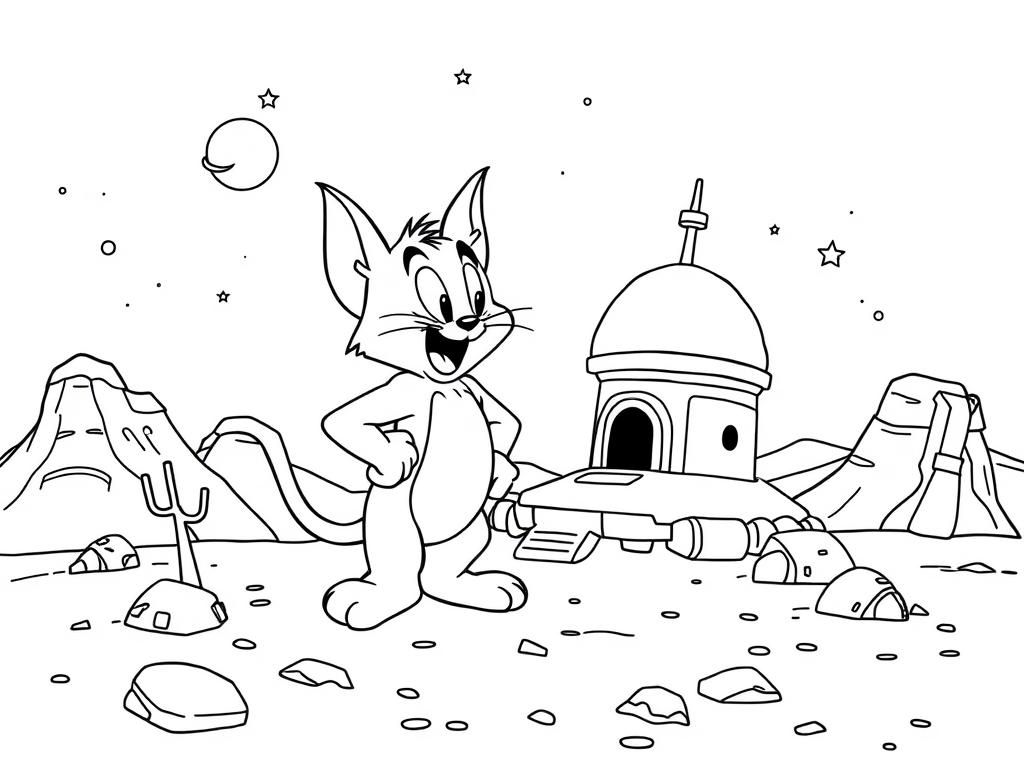 Tom in Space Coloring Page