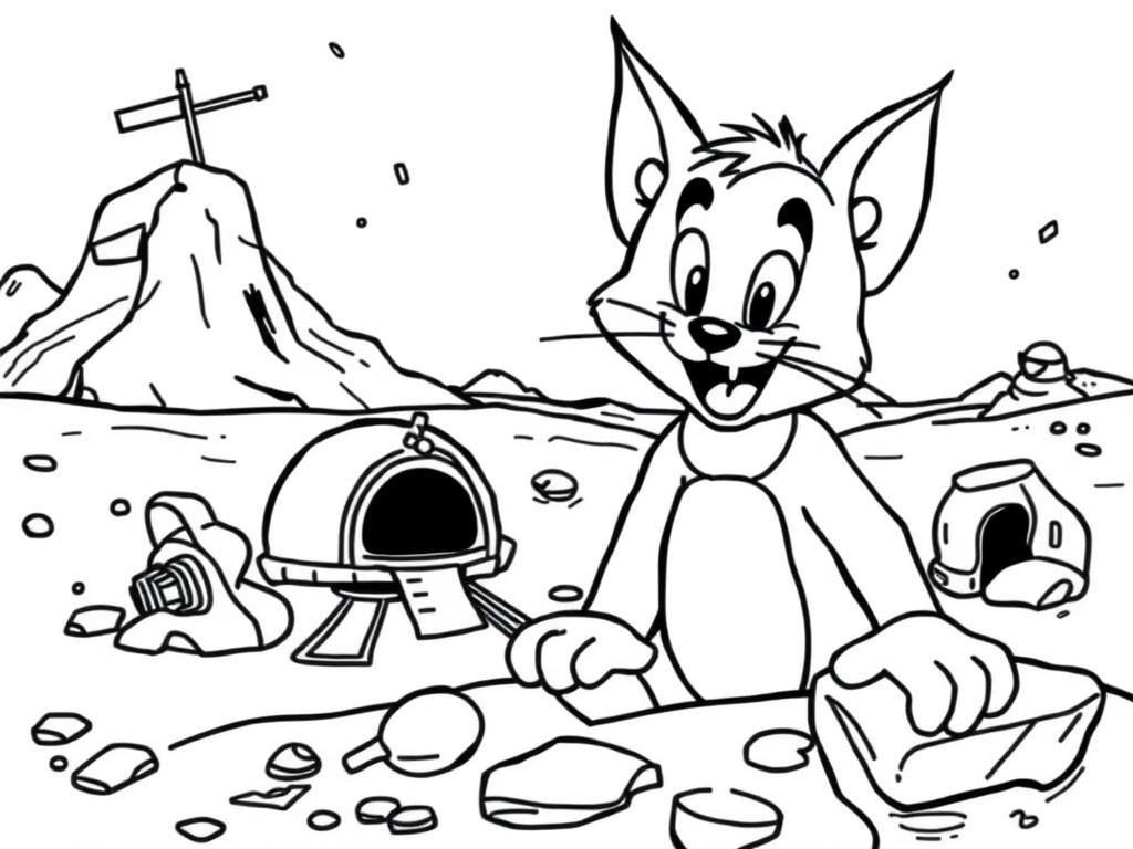 Cartoon Mouse on the Moon Coloring Page