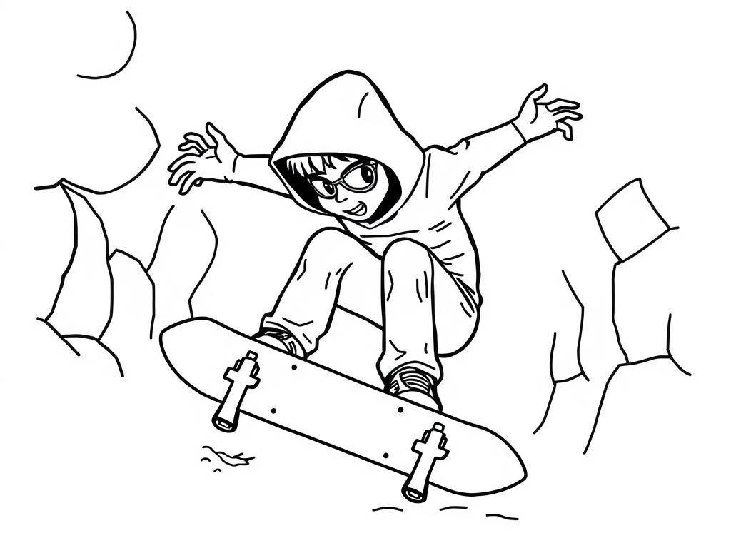 Boy Skateboarding Coloring Page