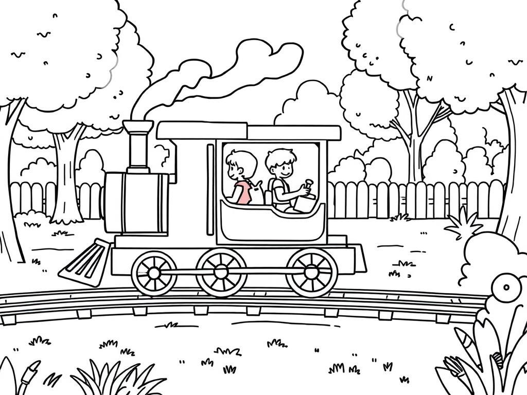 Train Ride Adventure Coloring Page
