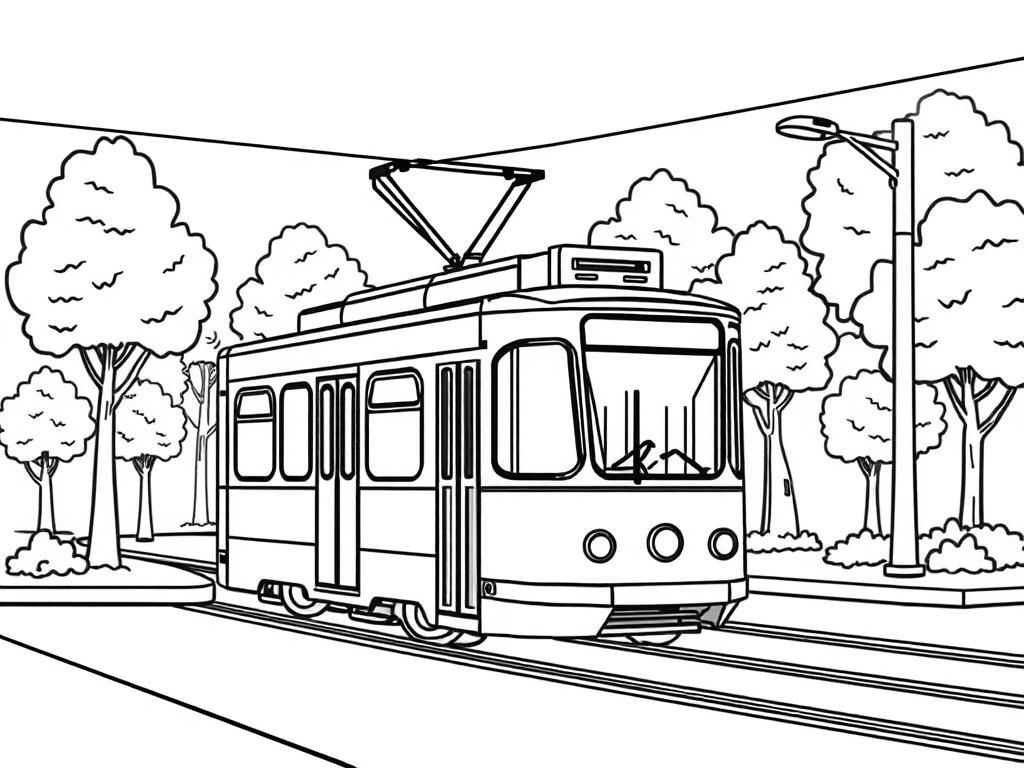Tram City Transport Coloring Page