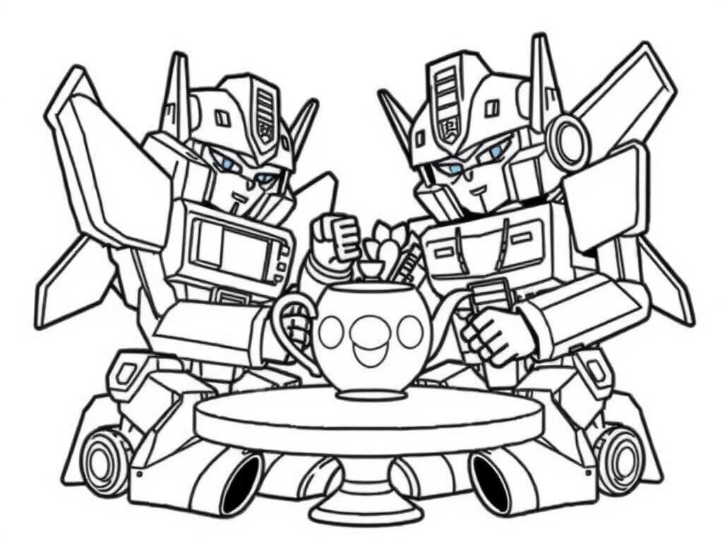 Robots Enjoying Tea Coloring Page