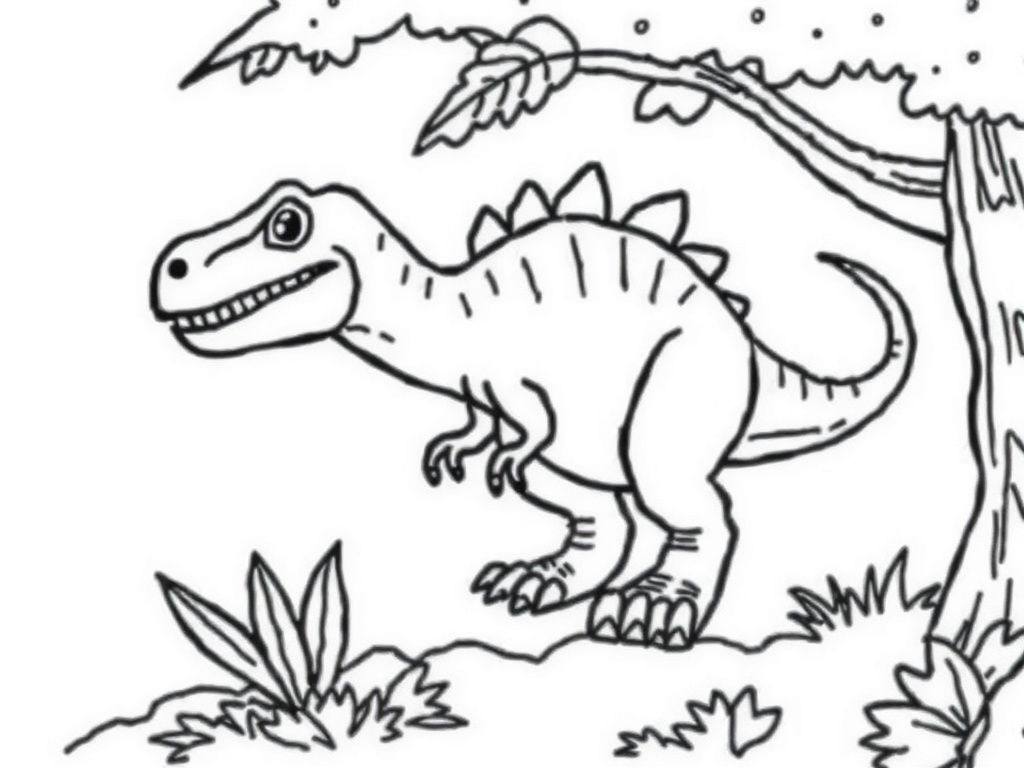 Dino in the Forest Coloring Page