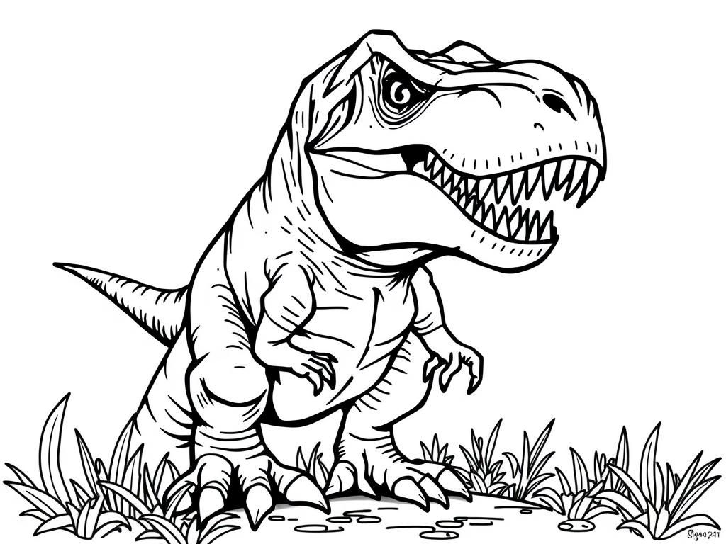 Trex in a cool poster - Free Printable Coloring Page