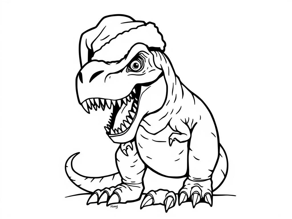 Kleurplaat Dino in kerstmuts