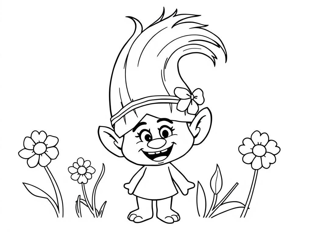 Happy Trolls Coloring Page