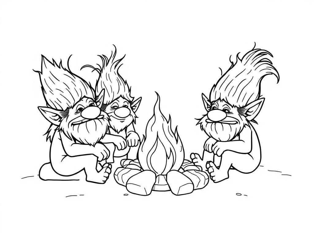 Trolls sitting around a fire