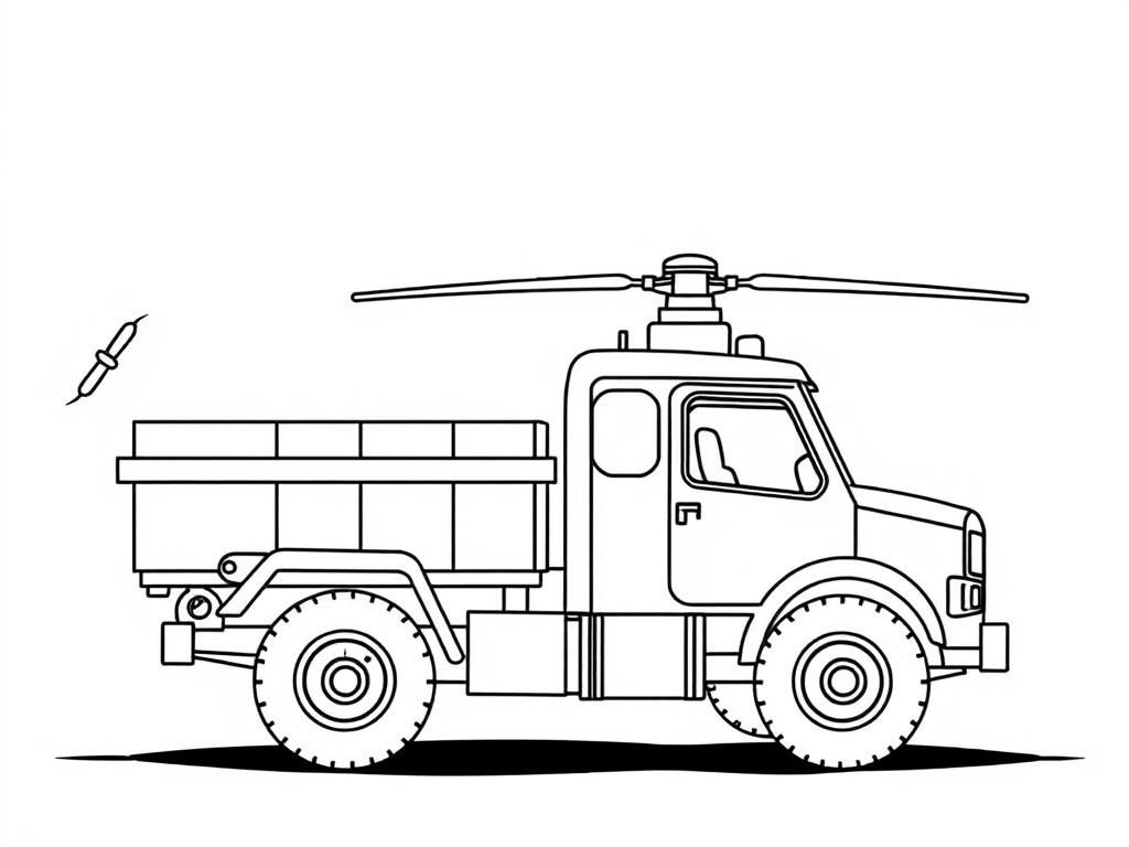 Truck with Helicopter Coloring Page