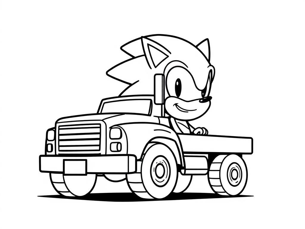 Sonic Drives a Truck Coloring Page