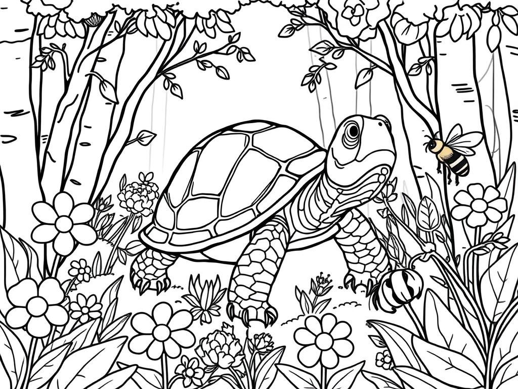 Turtle in Forest Coloring Page