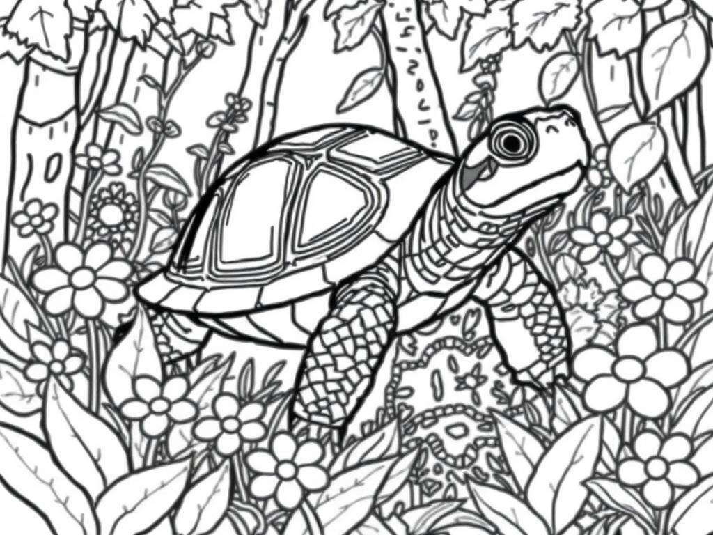 Turtle in Forest Coloring Page