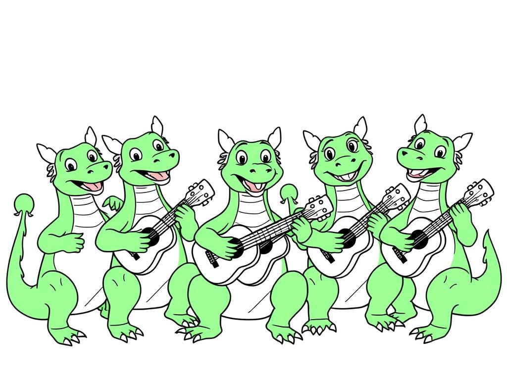 Dinosaurs Playing Guitars Coloring Page