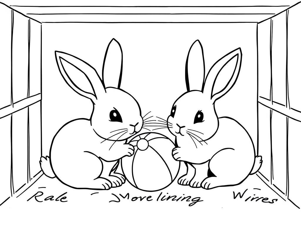Schattige konijnen met paasei kleurplaat