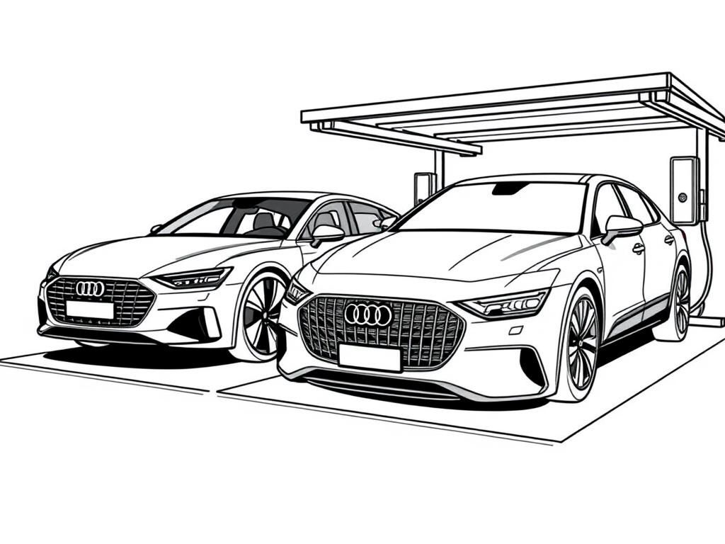 Kleurplaat opladen elektrische auto's Audi