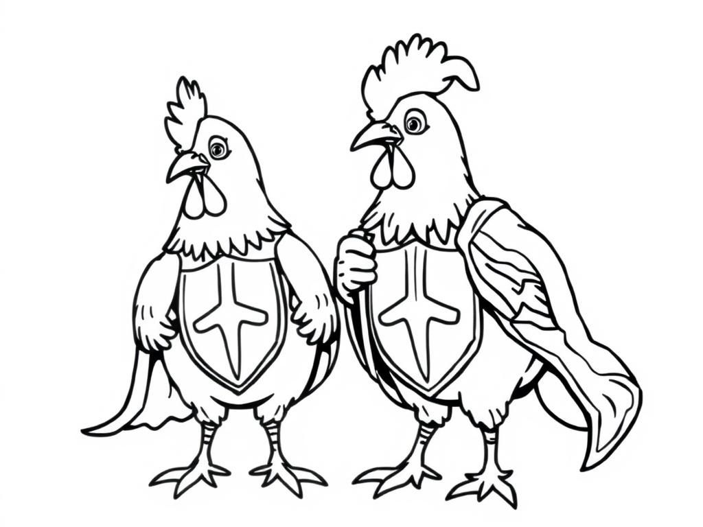 Cartoon Chicken Heroes Coloring Page