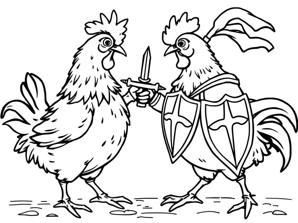 Chicken Knights Battle Coloring