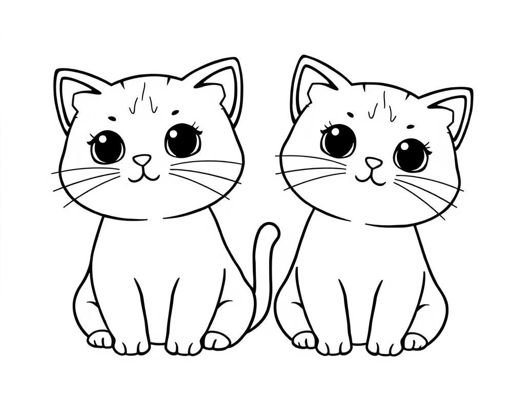 Two Cute Kawaii cats - Free Printable Coloring Page