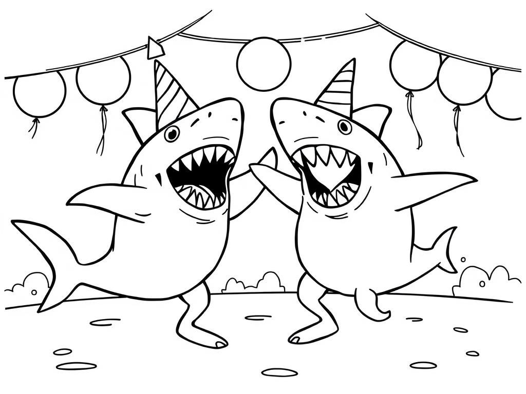 Two dancing sharknados at a birthday party