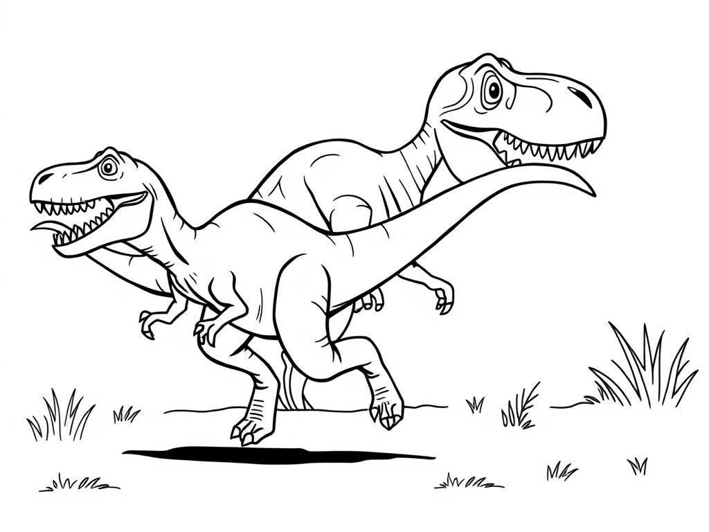 Coloring Page of Two Tyrannosaurus Rex Dinosaurs
