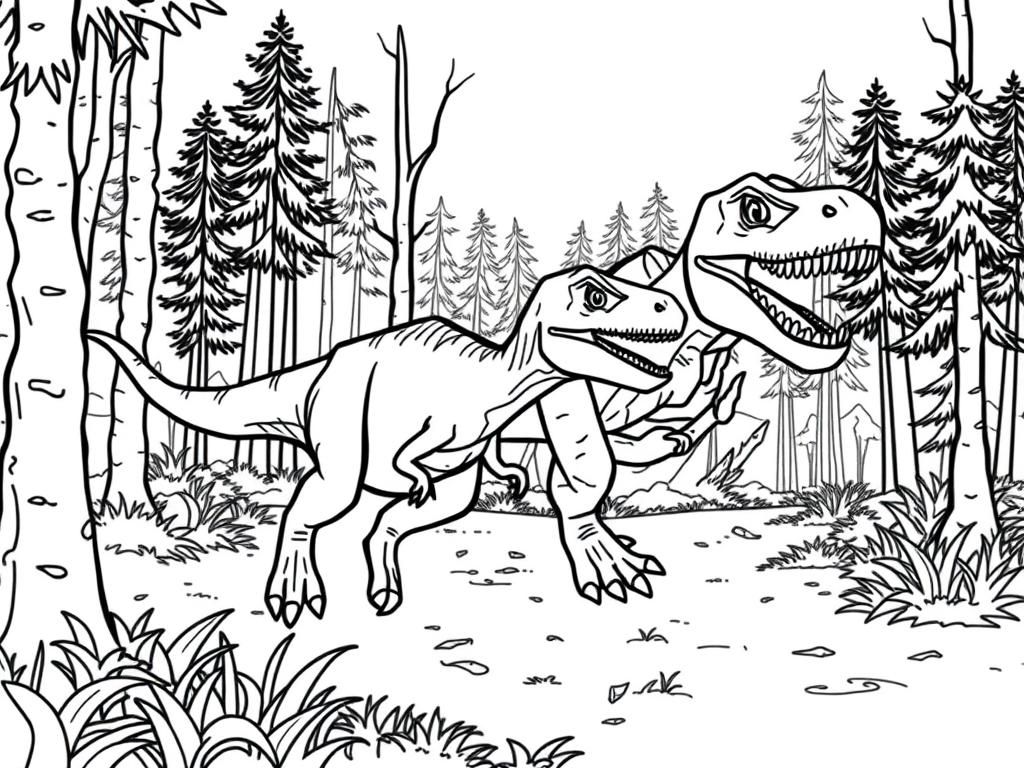Dinosaur Forest Coloring Page