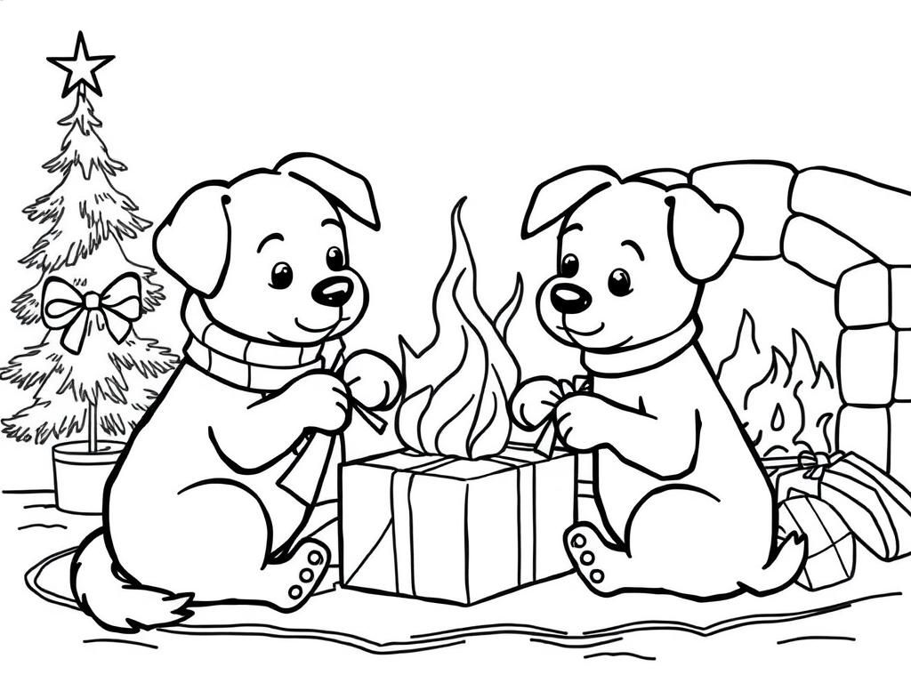 Christmas Dogs Coloring Page
