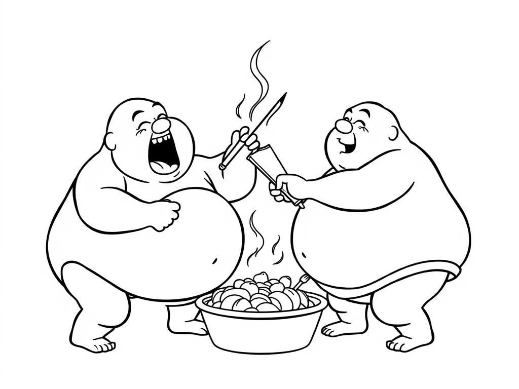 Preview of two fat people fighting over food