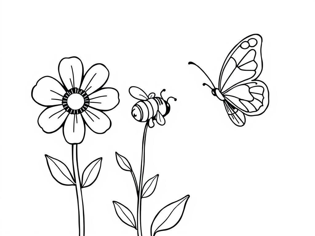 Preview of two flowers and a bee and a butterfly