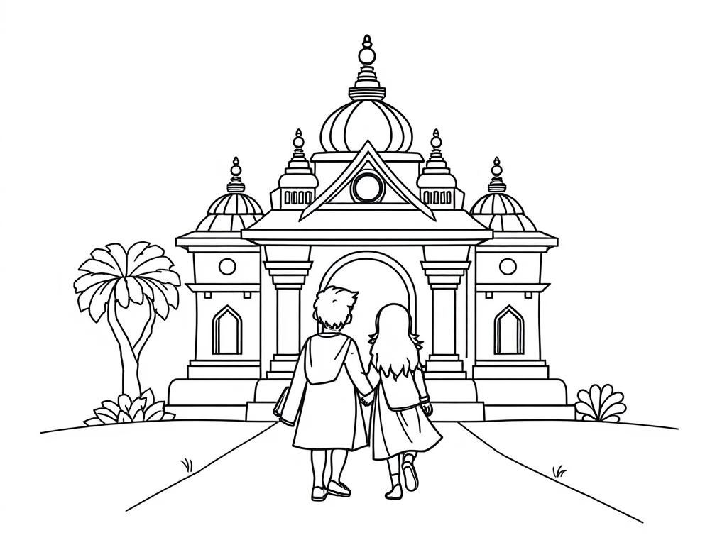 Two friends going to the temple