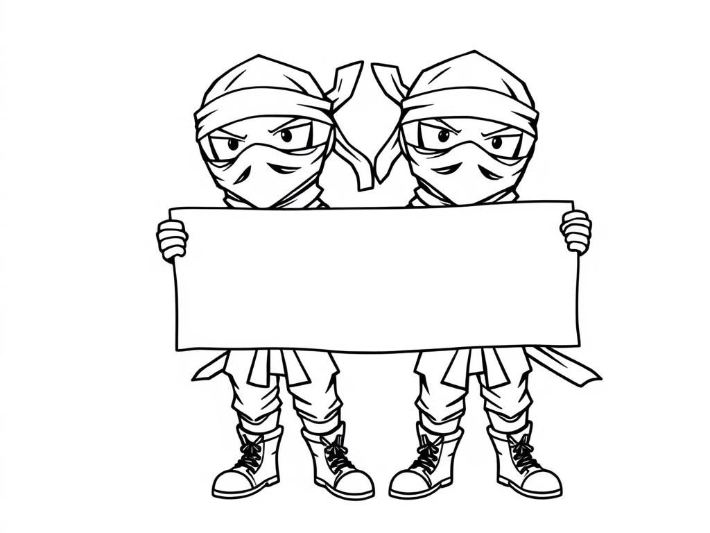 Ninja Coloring Page with Blank Sign