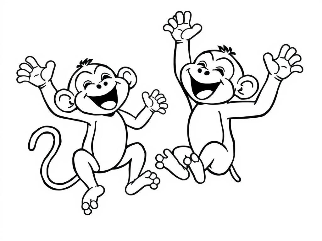 Two monkeys laughing and jumping