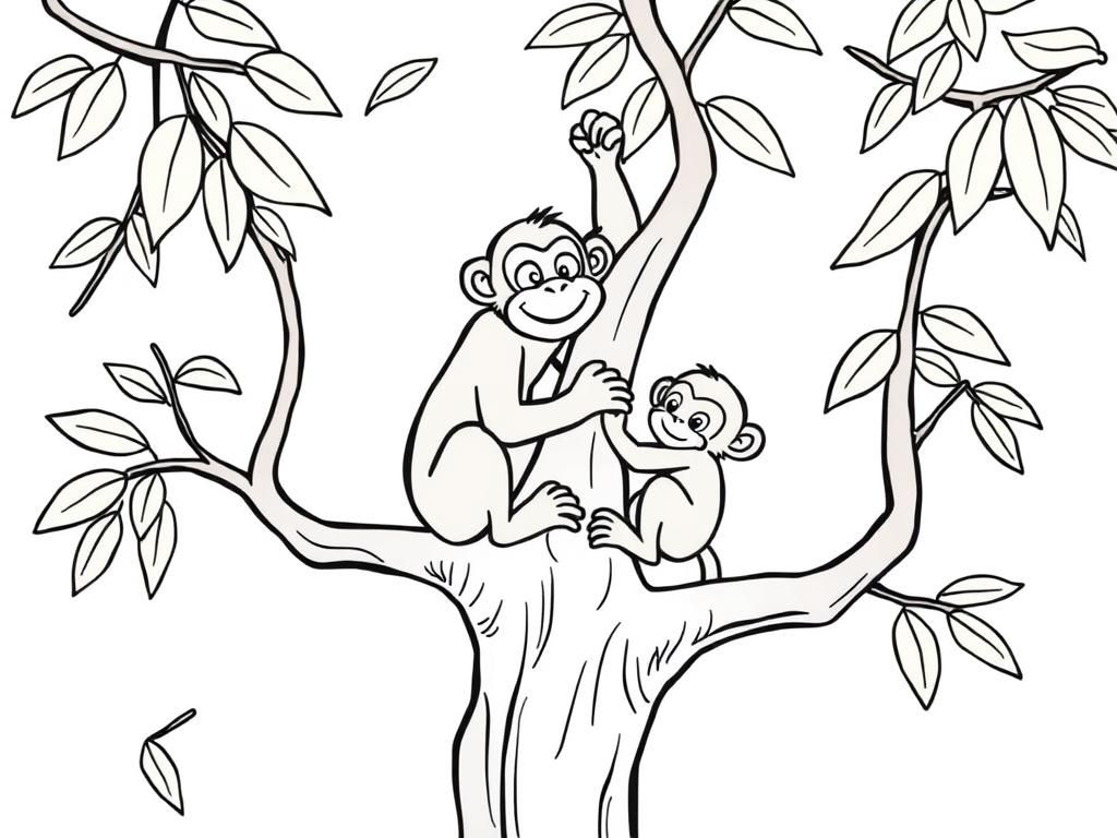 Two monkeys playing in a tree