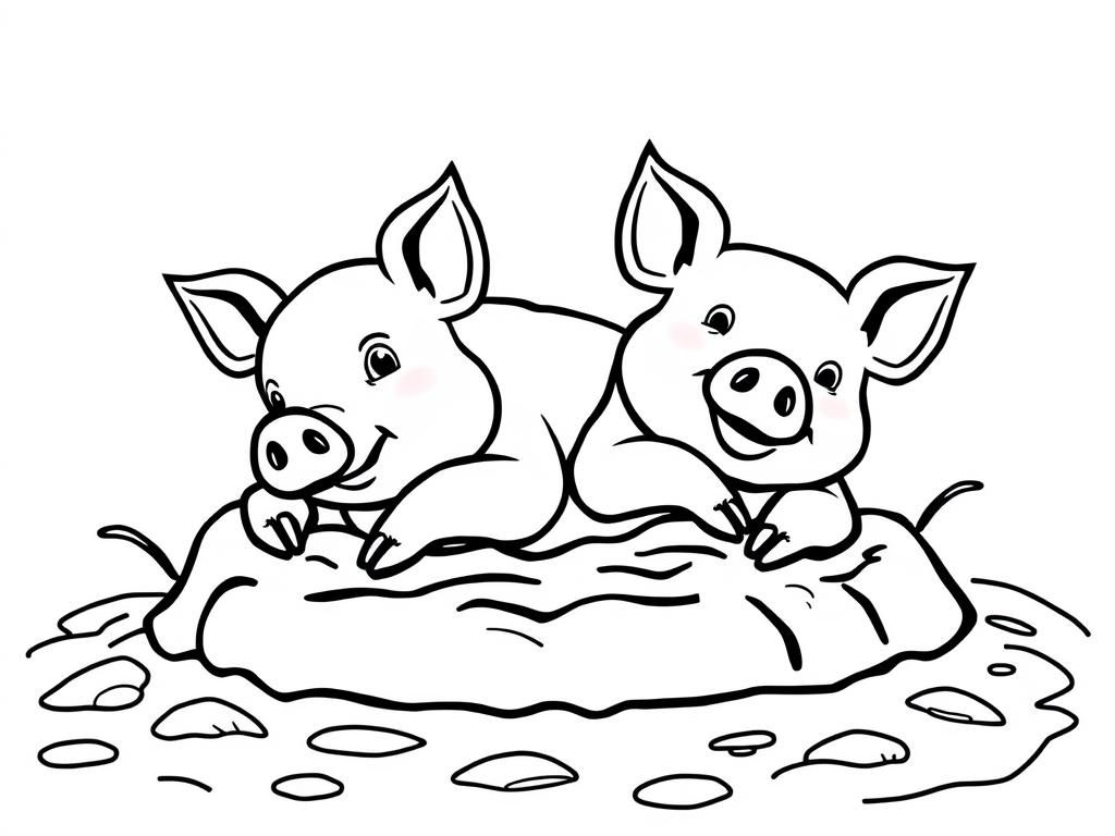 two pigs rolling around in the mud