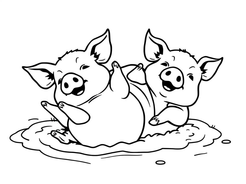 two pigs rolling around in the mud, one is on their back