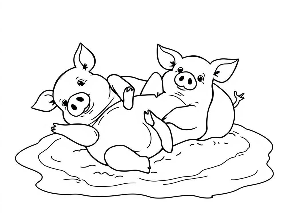 two pigs rolling around in the mud, one of them is on its back