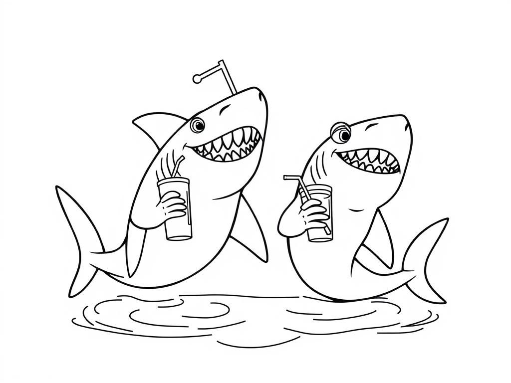 Sharks Drinking Juice Coloring Page