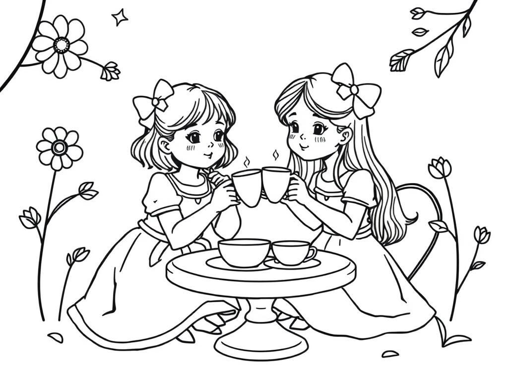Tea Party For Girls Coloring Page