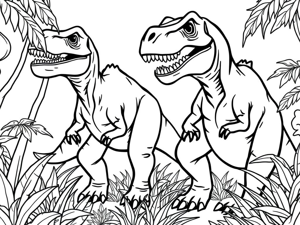 Dinos in the Jungle Coloring Page