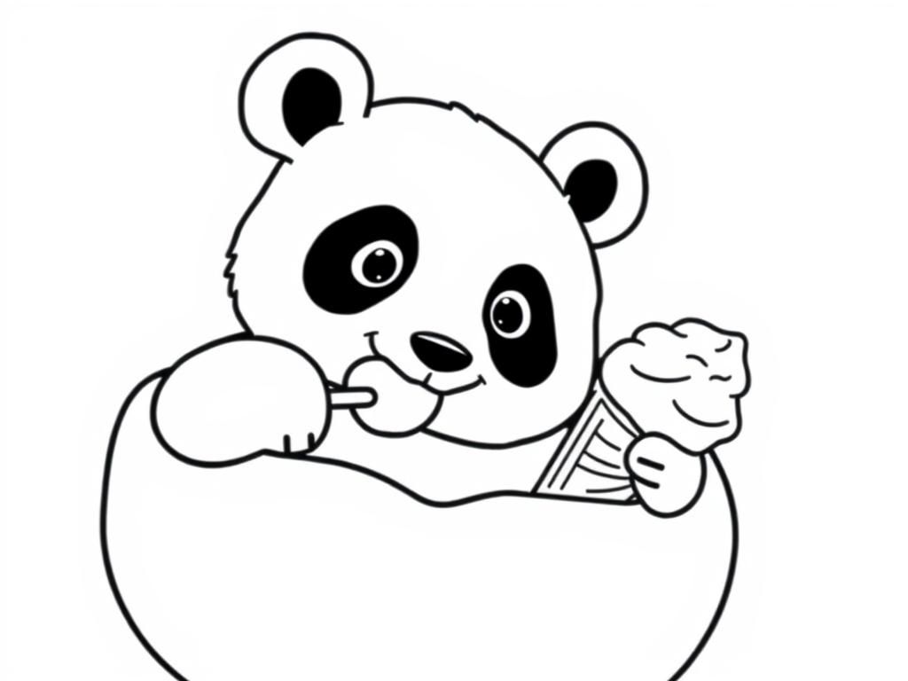 Preview of Un panda dans un bâteau qui mange une glace