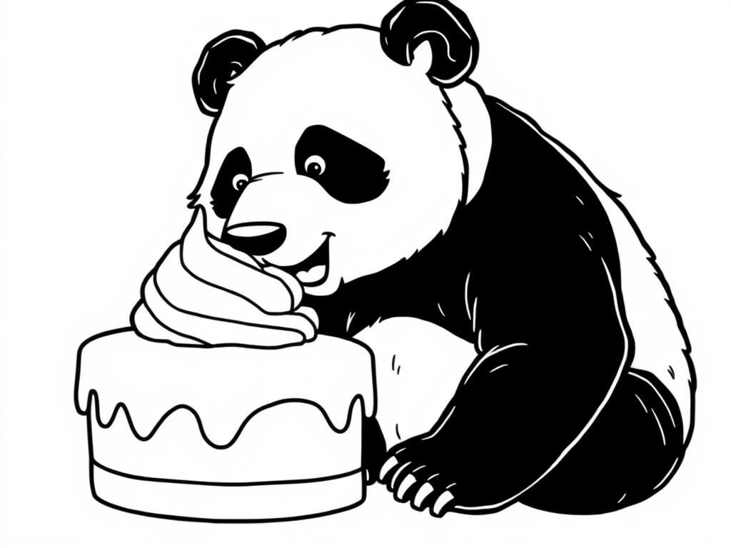 Preview of Un panda qui mange une glace sur un gâteau