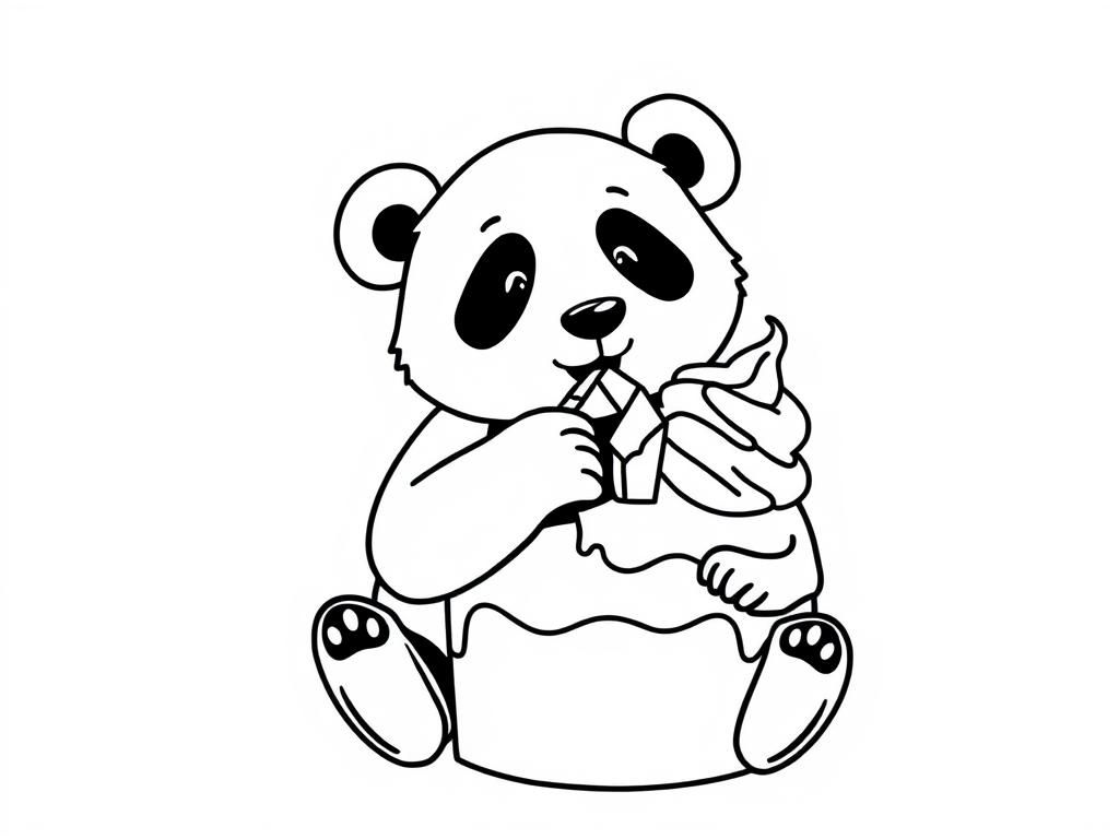 Preview of Un panda qui mange une glace sur un gâteau