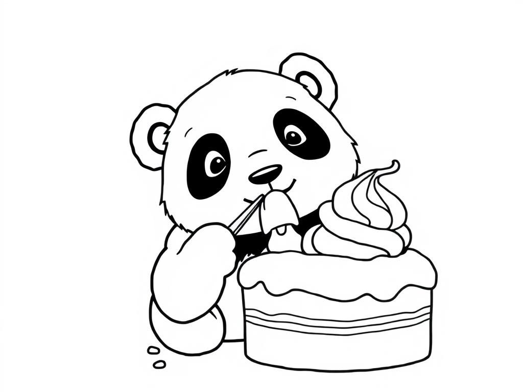 Preview of Un panda qui mange une glace sur un gâteau