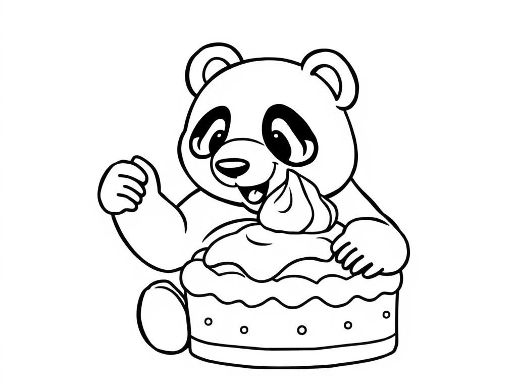 Preview of Un panda qui mange une glace sur un gâteau