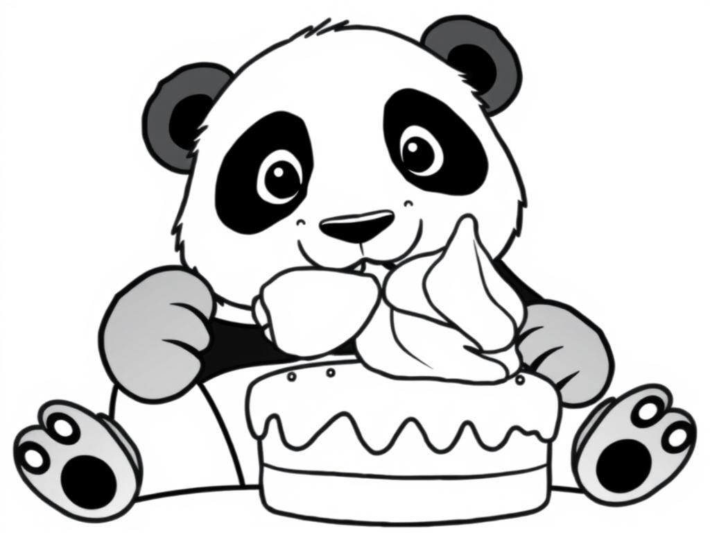 Preview of Un panda qui mange une glace sur un gâteau