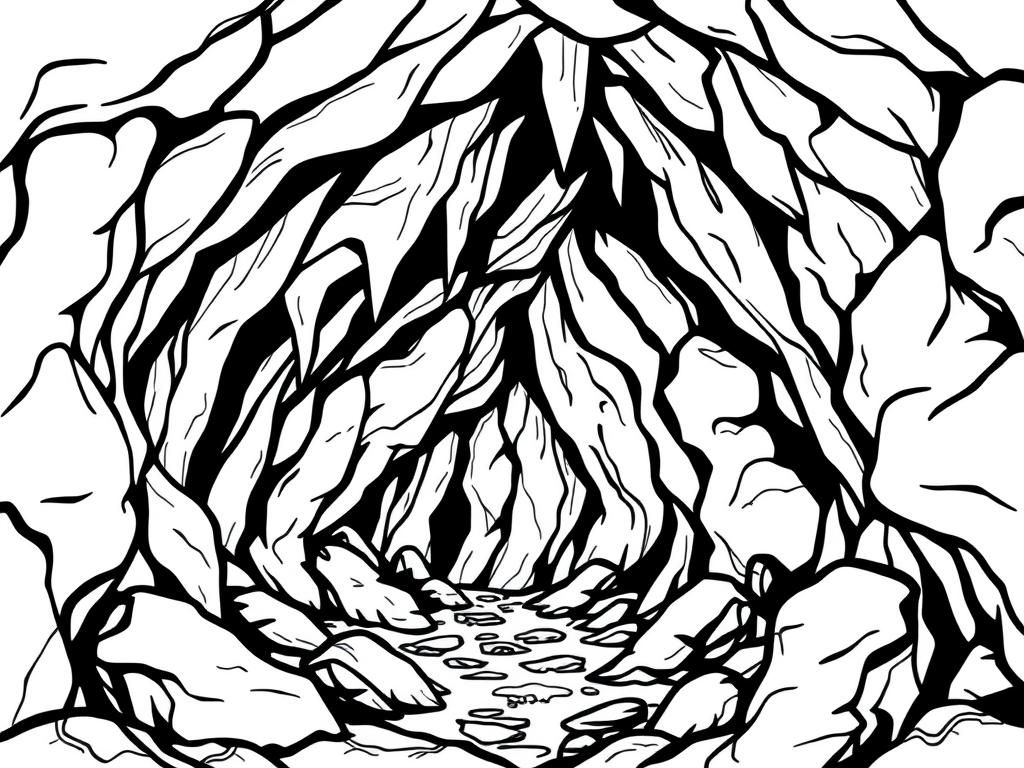 Rock Cave Coloring Page