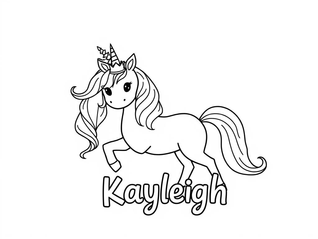 Preview of Unicorn and a prinsess on top and the name Kayleigh