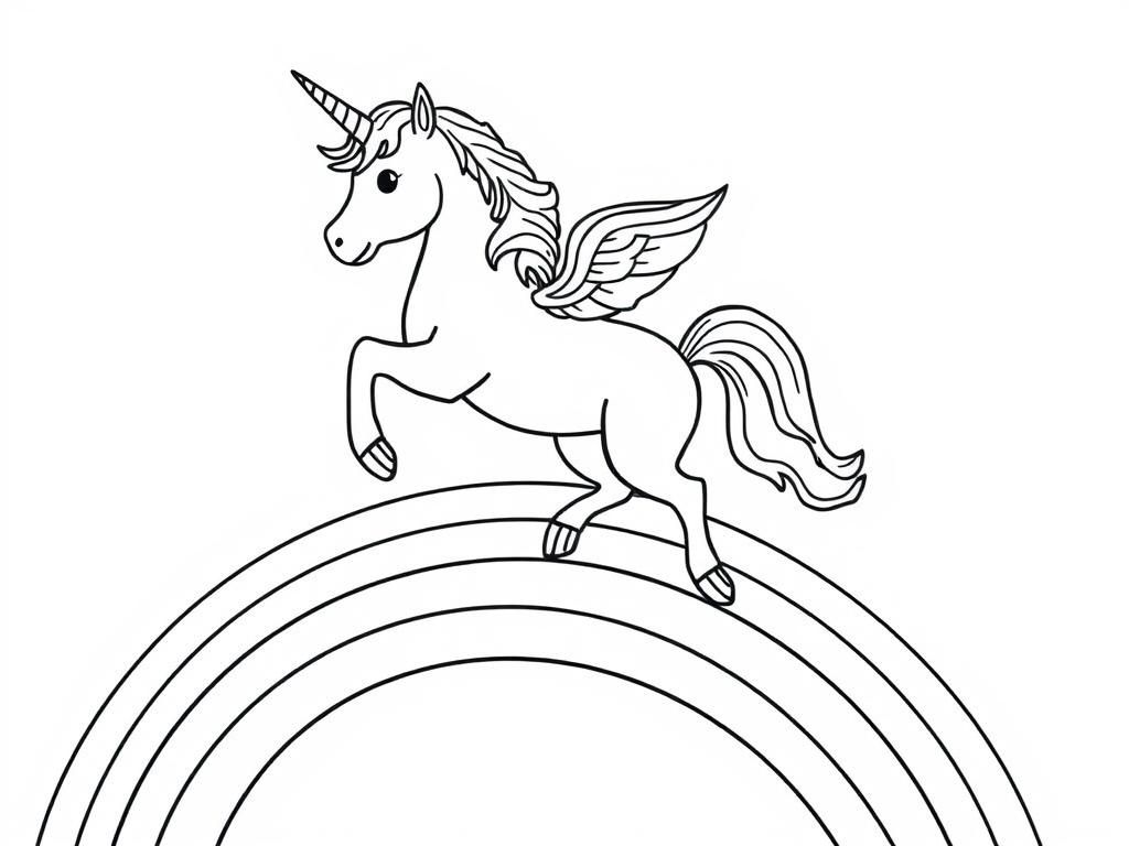 Unicorn on Rainbow Coloring Page
