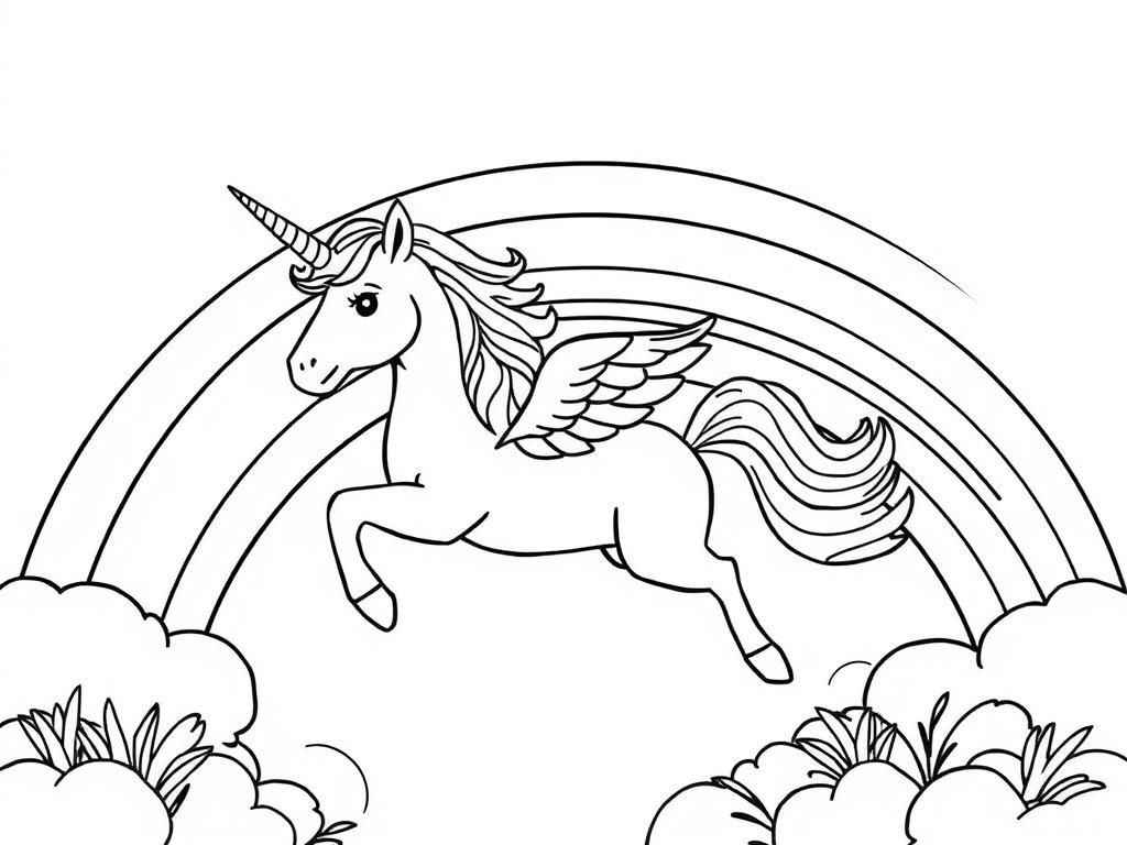 Magical Unicorn Rainbow Coloring Page