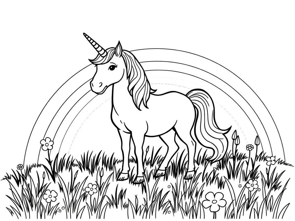 Preview of unicorn in a meadow with a rainbow in the background