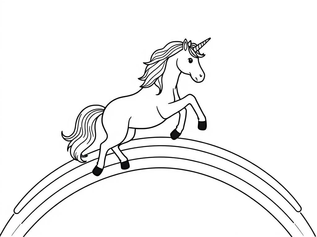 unicorn jumping over a rainbow - Free Printable Coloring Page